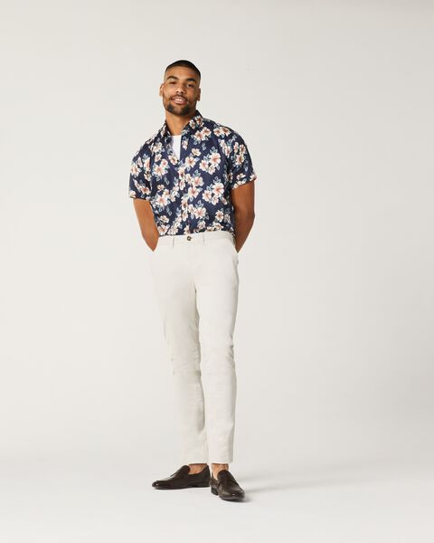 Mens Navy Floral Cotton Short Sleeve Shirt